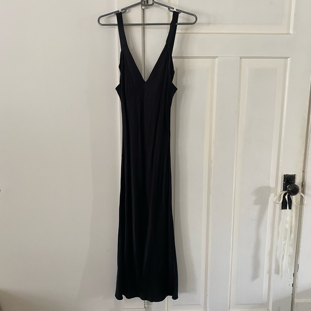 Black Satin Midi Dress